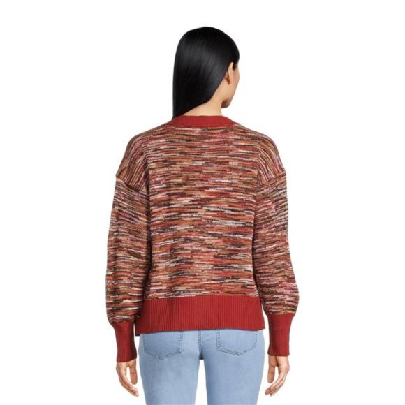 Women's V-Neck Cardigan Sweater with Long Sleeves, Sizes S-XXXL - Picture 3 of 5